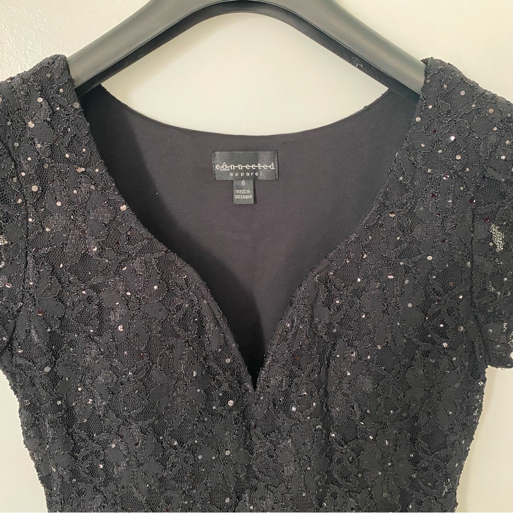 Connected Apparel Black Sequin Embellished Cap Sleeve Dress